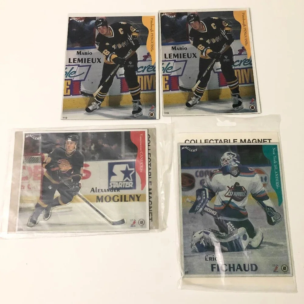 Lot of 4 Collectable Hockey Magnets Mario Lemiuex Alex Mogilny Eric Fichaud